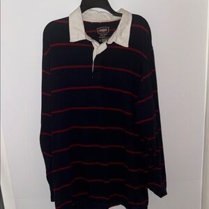 The Foundry Supply Co. Navy and Red Striped Polo Shirt